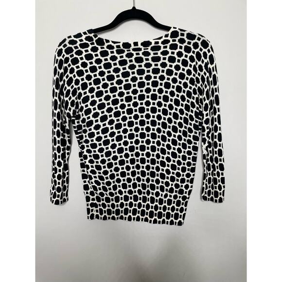 Banana‎ Republic Cardigan Sweater Buttoned Knit Geometric Print Black White SP - Picture 2 of 10
